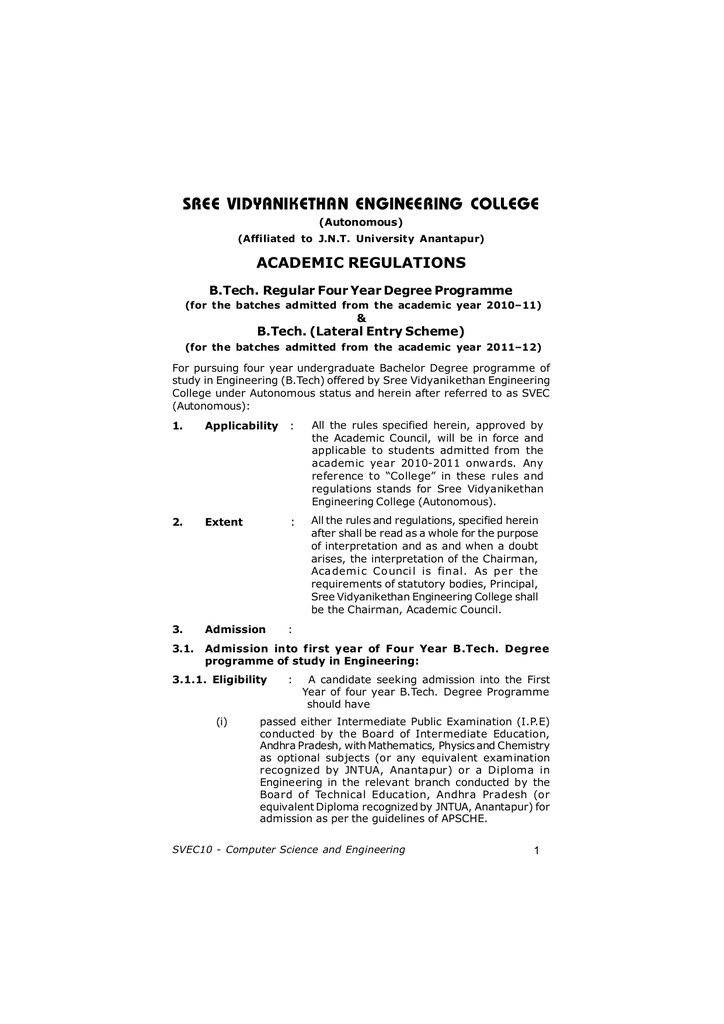 SVEC 10 Regulations CSE