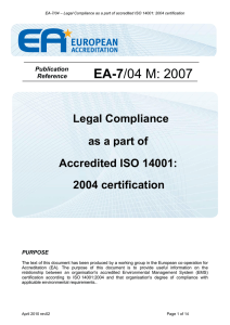 Legal Compliance as a part of Accredited ISO 14001:2004 certification