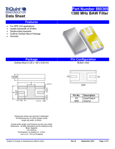 Part Number 880365 1380 MHz BAW Filter Data Sheet