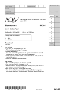 GCSE Electronics Question paper Unit 01 - Written Paper