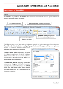 WORD 2010:INTRODUCTION AND NAVIGATION