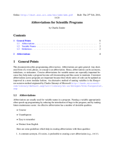 Abbreviations for Scientific Programs Contents 1 General Points