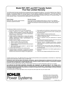 Model RDT, RRT, and RXT Transfer Switch 5 Year Limited Warranty.