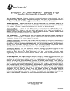 Evaporator Coil Limited Warranty – Standard 5 Year