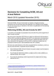 Decisions for Completing GCSE, AS and A level Reform