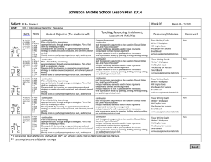 Johnston Middle School Lesson Plan 2014