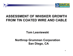 assessment of whisker growth from tin coated wire