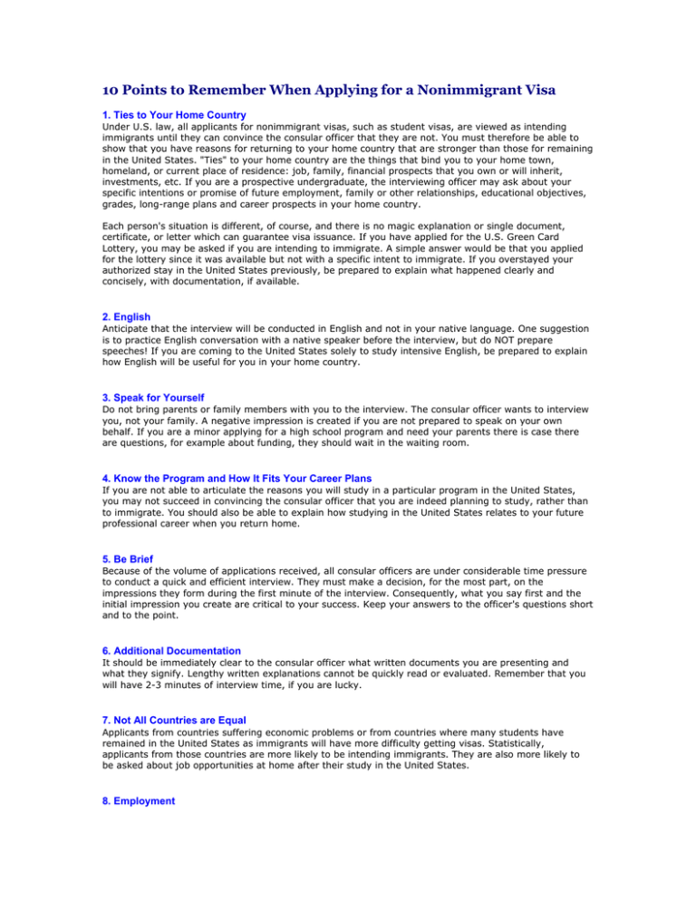 Tips On Applying For A Non immigrant Visa