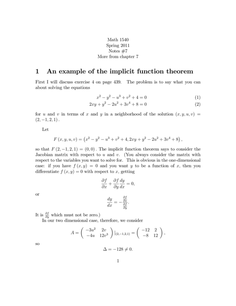 1 An Example Of The Implicit Function Theorem
