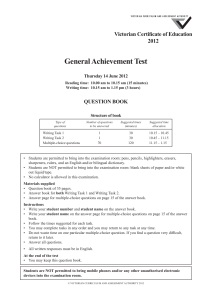2012 General Achievement Test - Victorian Curriculum and