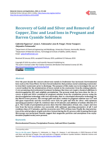 Recovery of Gold and Silver and Removal of Copper, Zinc and Lead