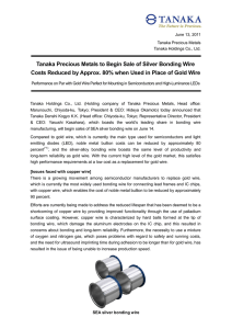 Tanaka Precious Metals to Begin Sale of Silver Bonding Wire Costs