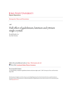 Hall effect of gadolinium, lutetium and yttrium single crystals