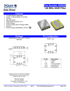 Part Number 856929 140 MHz SAW Filter Data Sheet