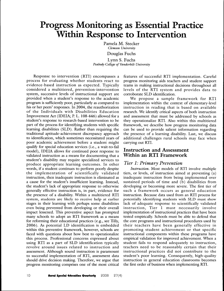 Progress Monitoring as Essential Practice Within Response to