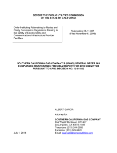 Southern California Gas Company`s (U904G) General Order 165