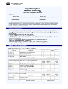 Degree Planning Sheet Process Technology