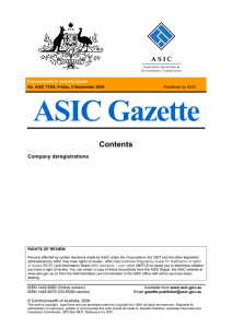 Commonwealth of Australia ASIC Gazette 71/08 dated 5 September