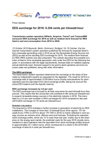 EEG surcharge for 2016: 6.354 cents per kilowatt-hour