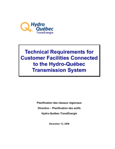 Technical Requirements for Customer Facilities - Hydro