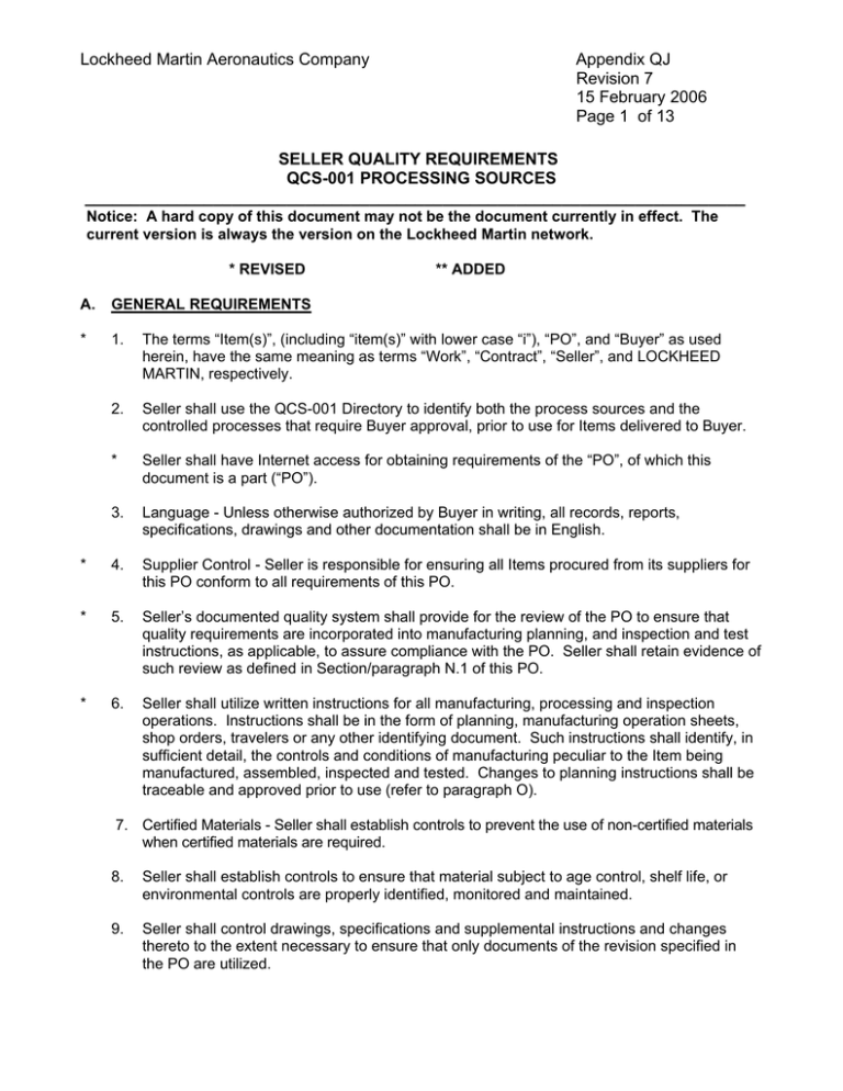 Lockheed Martin Aeronautics Company Appendix QJ Revision 7 15