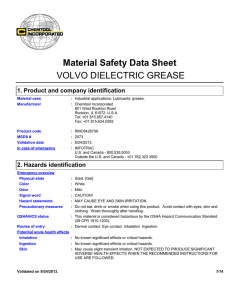 Material Safety Data Sheet VOLVO DIELECTRIC GREASE