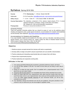 Physics 116 Introductory Laboratory Experience 1 Syllabus Spring