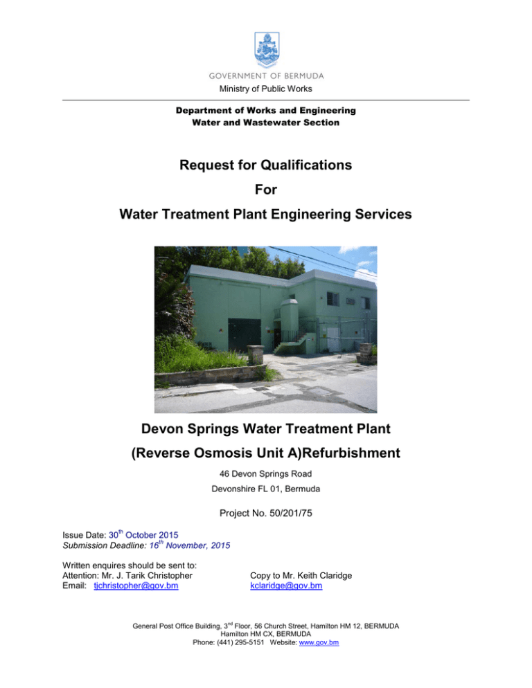 Request for Qualifications For Water Treatment Plant Engineering