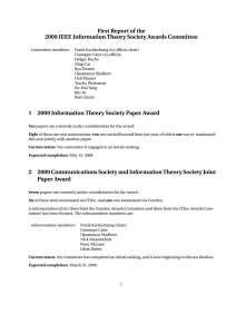 First Report of the 2009 IEEE Information Theory Society Awards