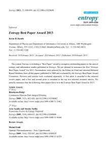 Entropy Best Paper Award 2013