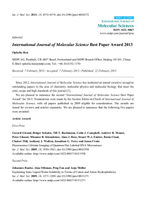 International Journal of Molecular Science Best Paper Award 2013