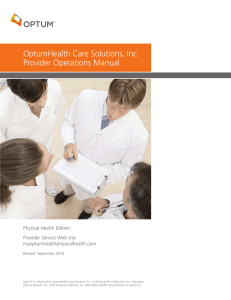 OptumHealth Care Solutions, Inc. Provider Operations Manual