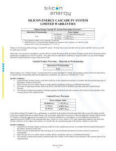 Cascade series Warranty