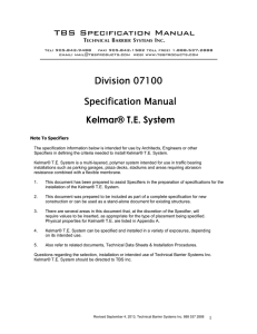Division 07100 Specification Manual Kelmar® T.E. System