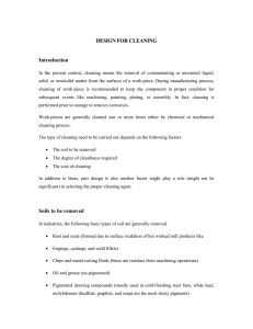 DESIGN FOR CLEANING Introduction Soils to be removed