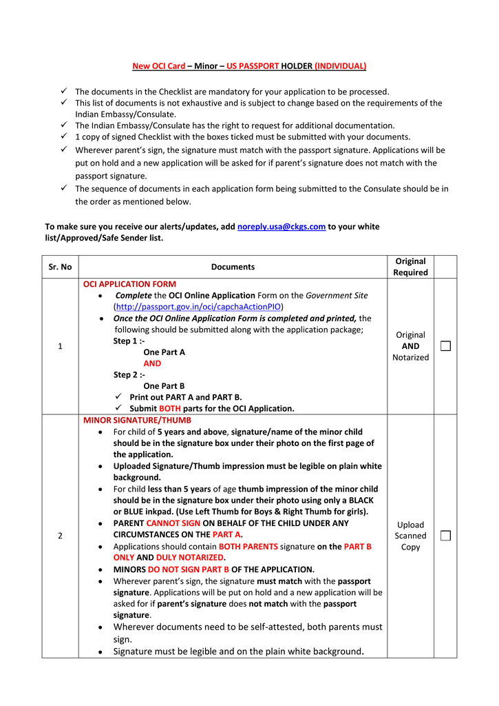 additional particulars form for oci minor