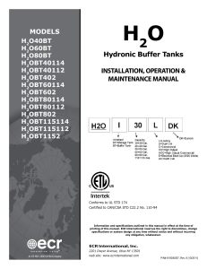 Hydronic Buffer Tanks INSTALLATION, OPERATION