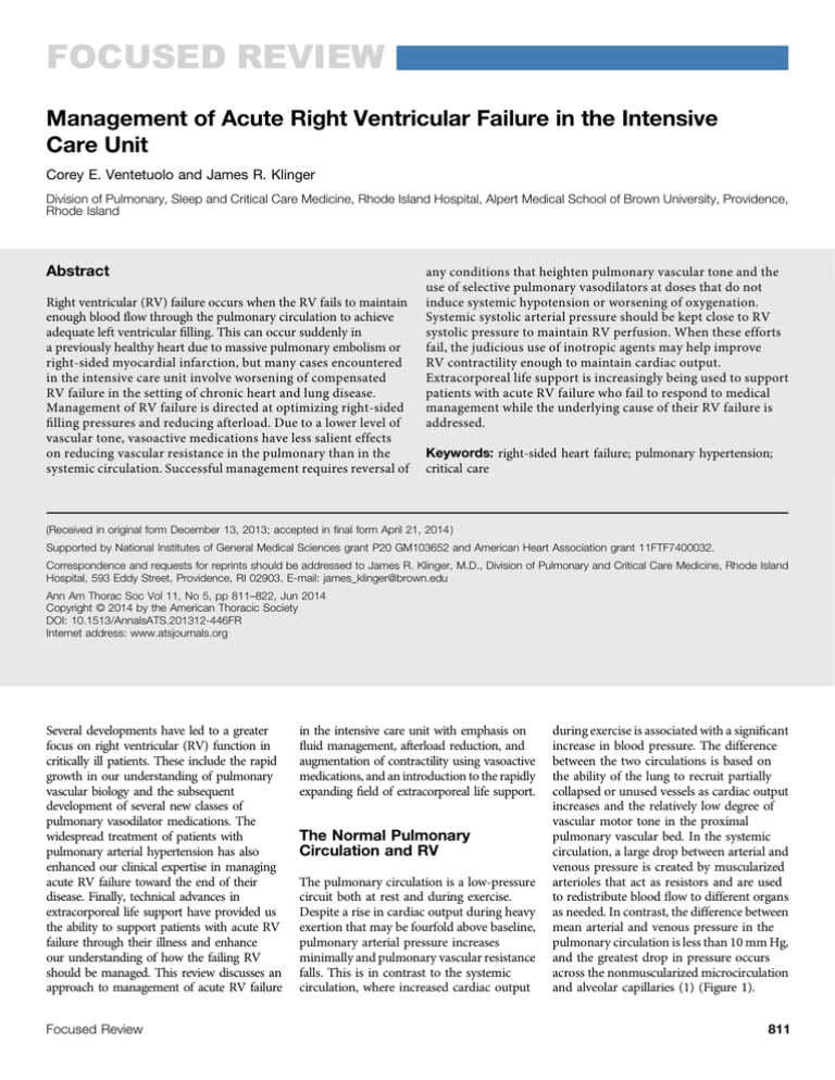 Management Of Acute Right Ventricular Failure In The Intensive Care