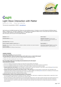 Light Wave Interaction with Matter
