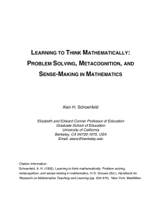 learning to think mathematically: problem solving, metacognition