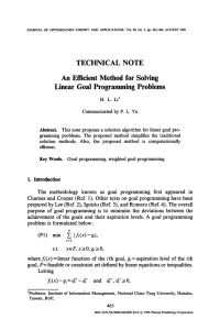 An efficient method for solving linear goal programming problems