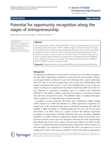 Potential for opportunity recognition along the stages of