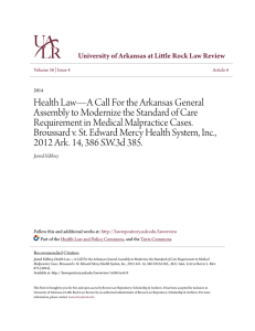 Health Law—A Call For the Arkansas General Assembly to