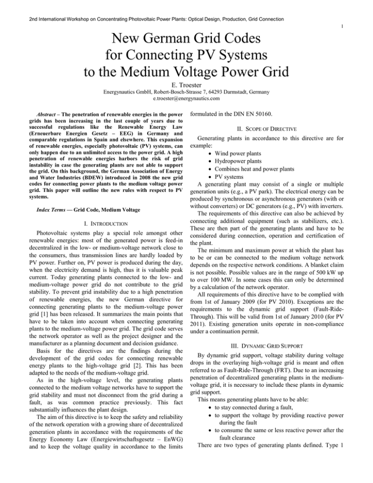 New German Grid Codes for Connecting PV Systems to the Medium