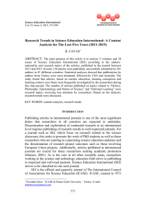 Research Trends in Science Education International: A Content