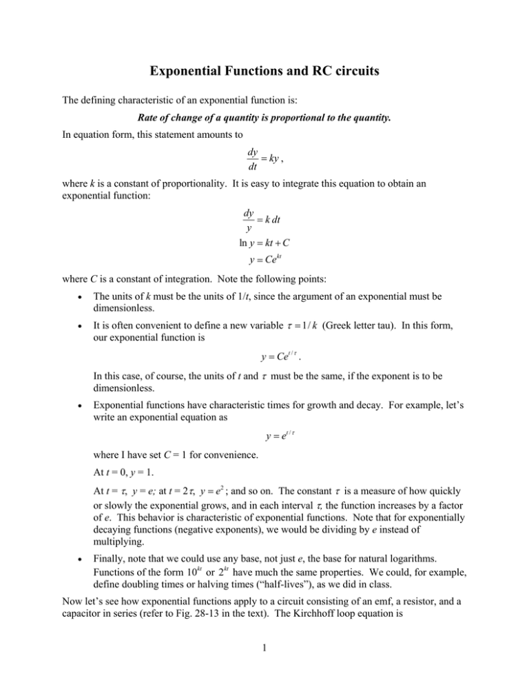Exponential Functions and RC circuits