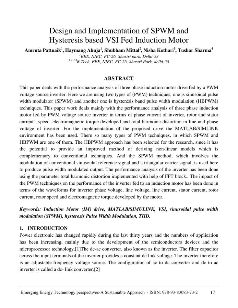 Design and Implementation of SPWM and Hysteresis based VSI Fed