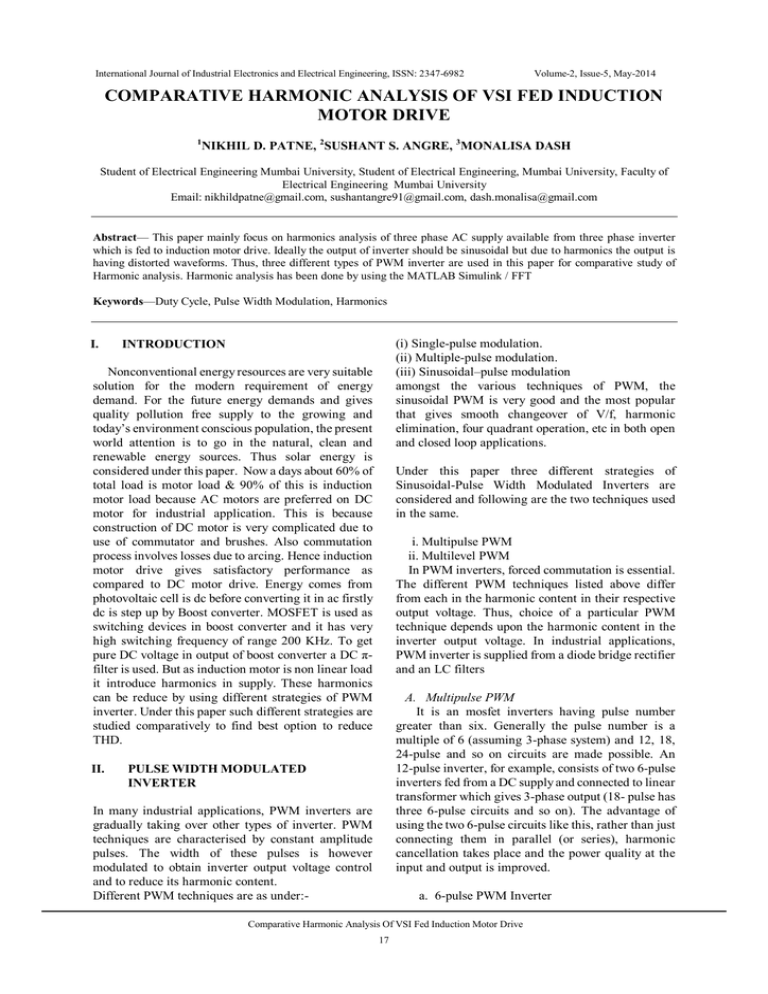 comparative harmonic analysis of vsi fed induction motor drive
