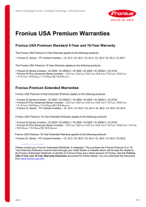Fronius USA Premium Warranties