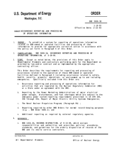 US Department of Energy ORDER - DOE Directives, Delegations